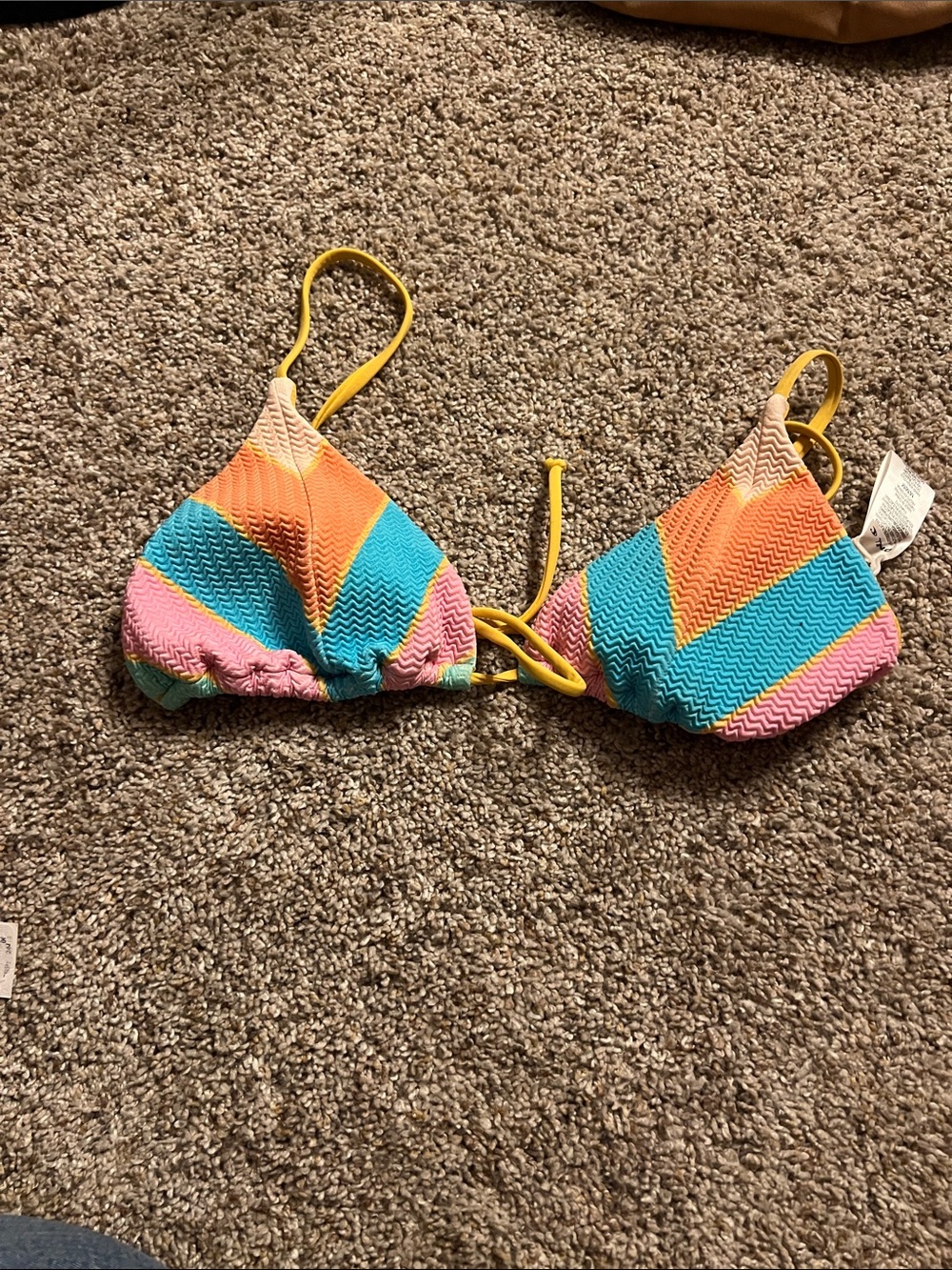 O'Neill Chevron Triangle Bikini Top in Pink, Teal, Orange and Yellow